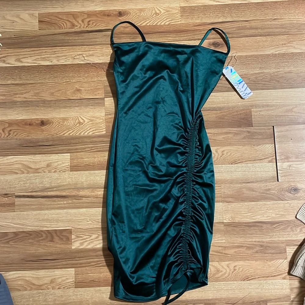 green silky dress